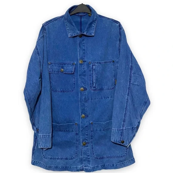 Timberland Chore Jacket Coat Denim M L XL XXL Chest 54” Blue Utility Oversized - Picture 13 of 16